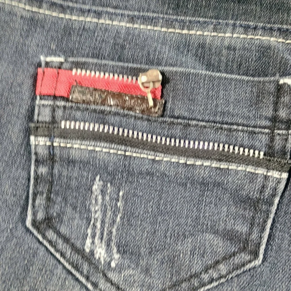 City‎ Other Mens Jeans Dark Wash 31 Red Zipper Accent Distressed Streetwear